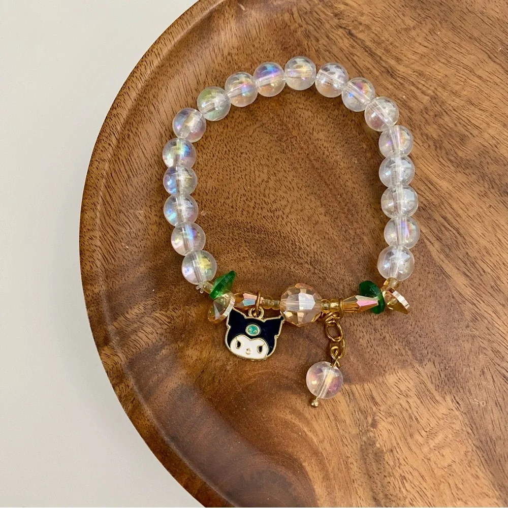 4/$15 Cute Beaded Kuromi Charm Stretchy Bracelet